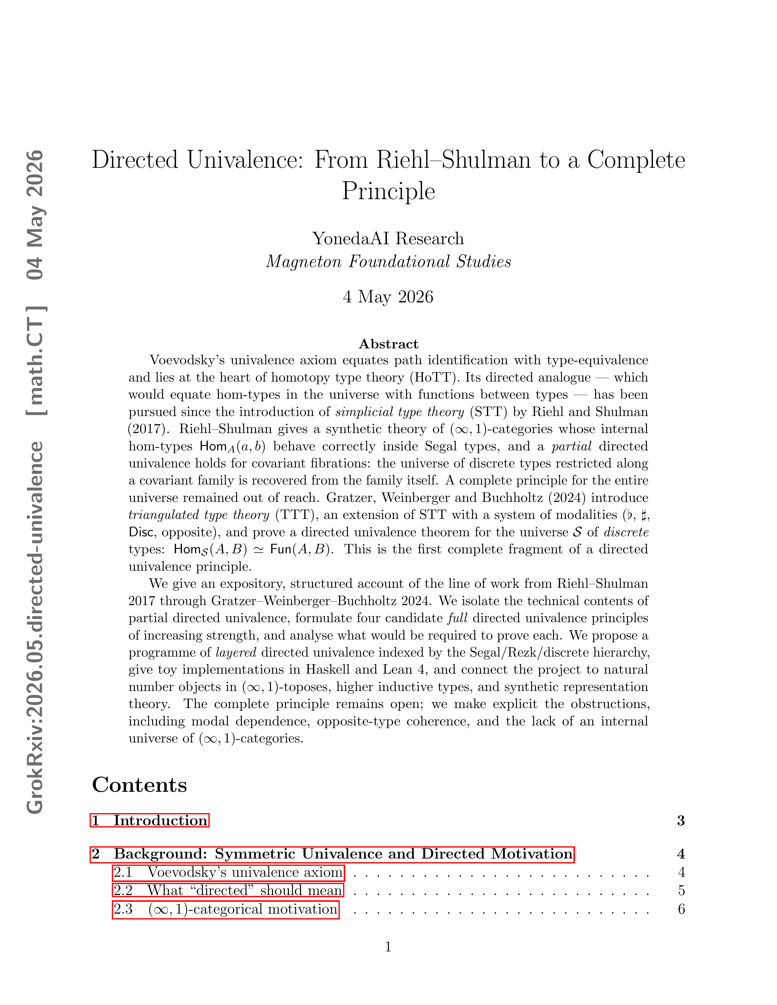 Cover for Directed Univalence: From Riehl--Shulman to a Complete Principle