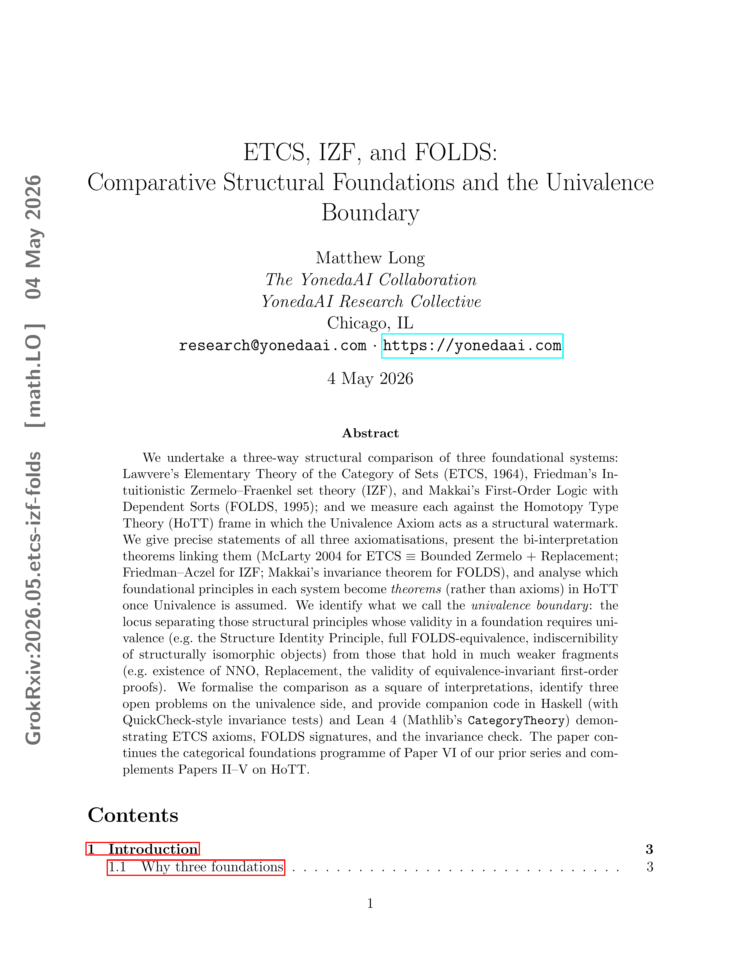 Cover for ETCS, IZF, and FOLDS: Comparative Structural Foundations and the Univalence Boundary